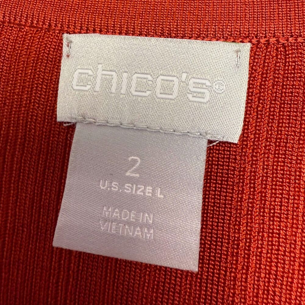 Chicos Sweater Womens Large Red Orange Knit Cardigan Button Down Long Line Tunic - Picture 3 of 8